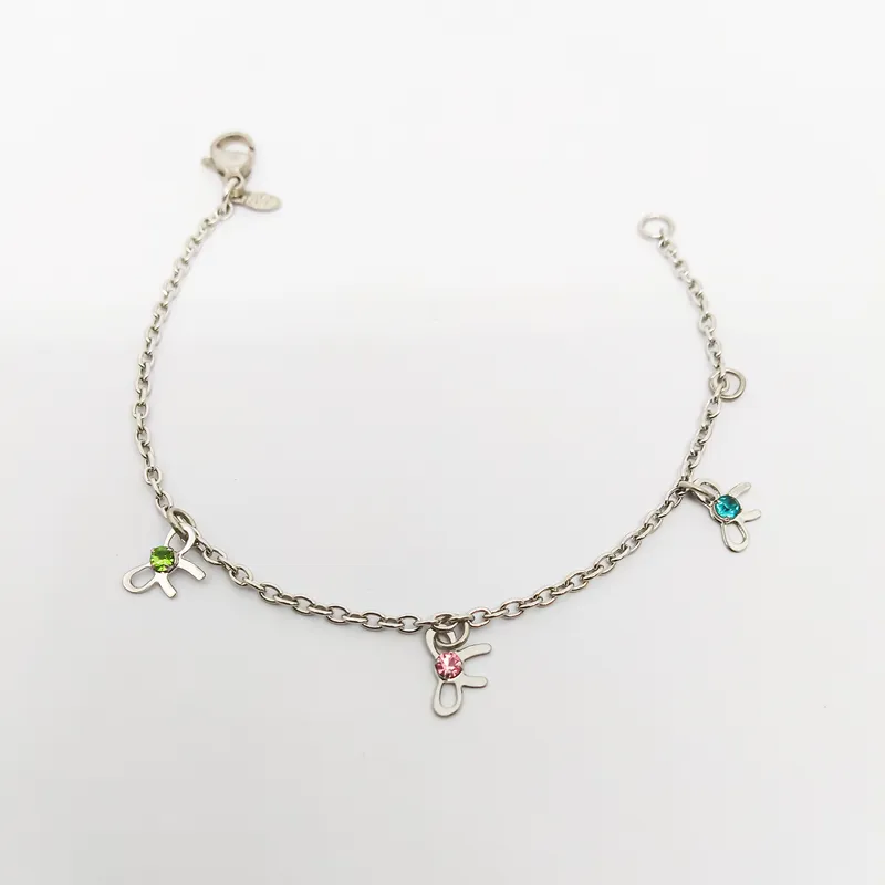 PULSEIRA INOX INFANTIL CLACINHOS COLORIDO STRASS2MM 15CM