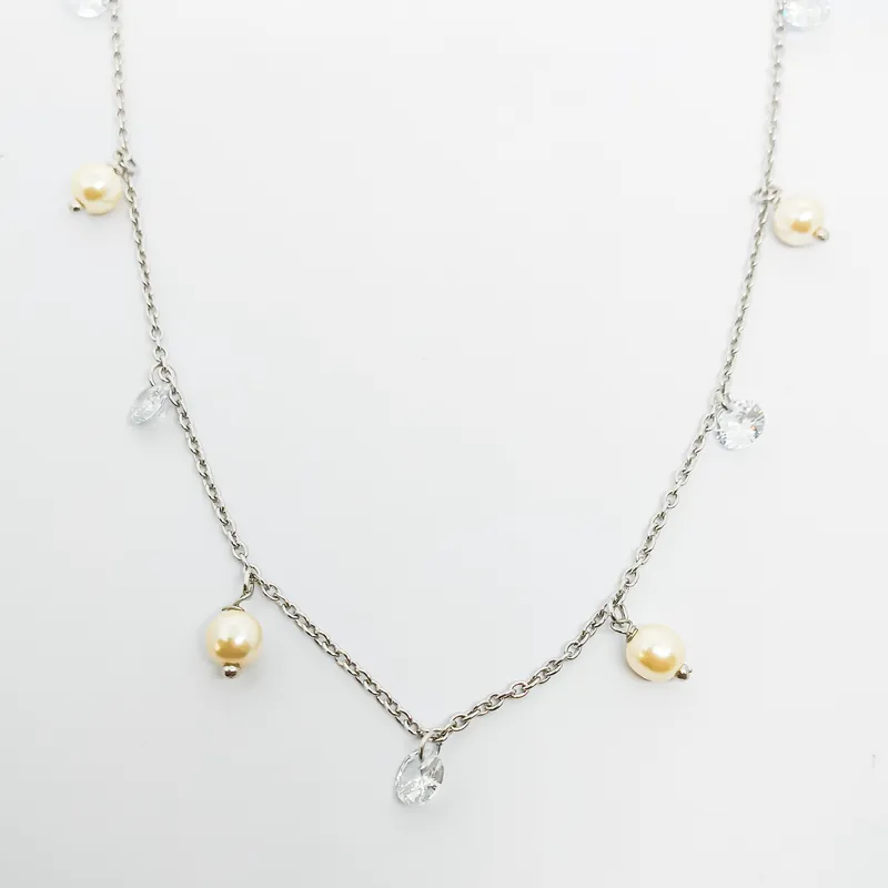 GARG INOX CHOKER PEROLAS6MM E ZIRCONIAS 6MM 45CM