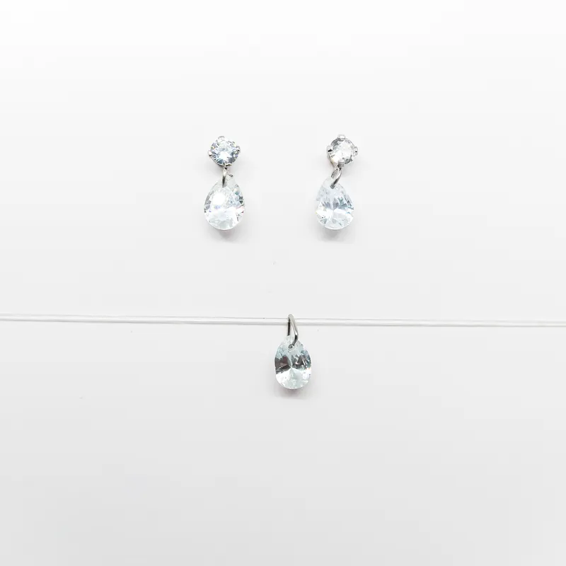 CONJ INOX ZIRCONIA 4MM CZIRCONIA GOTA 6X8MM