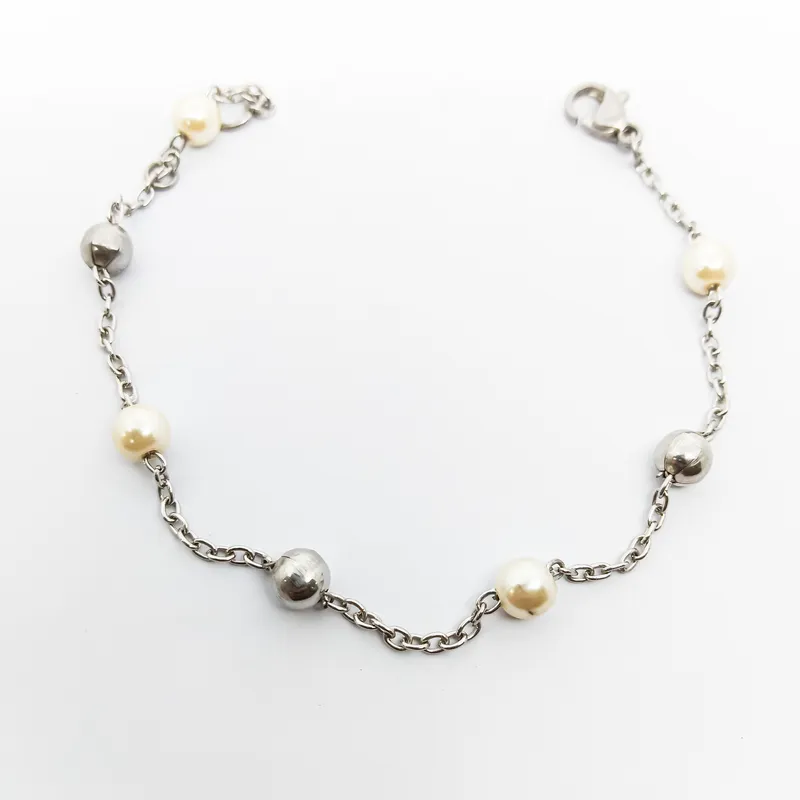 PULSEIRA INOX C 3 BOLAS OCA5MM C 4 PEROLAS 5MM 20CM