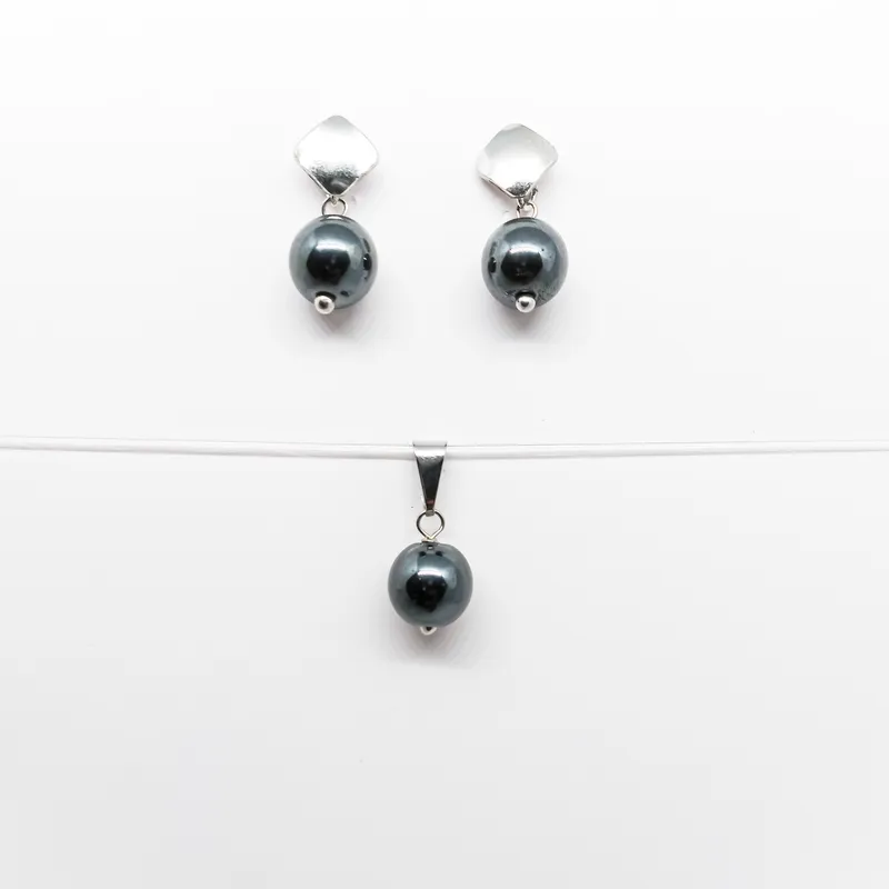 CONJ INOX BASE LOSANGO CHEMATITA 8MM