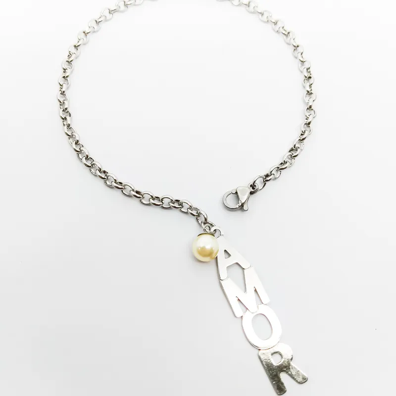 PULSEIRA INOX AMOR C PEROLA6MM BRANCA 20CM