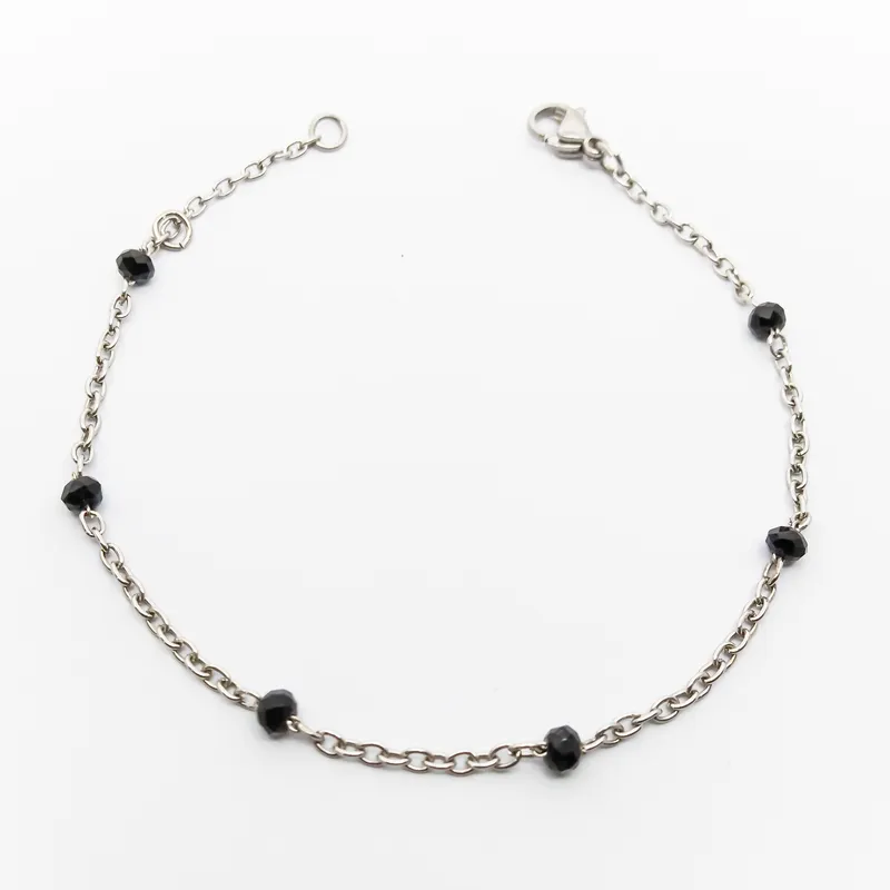 PULSEIRA INOX C 6 PEDRASCONTA FACETADA 4MM PRETO20CM