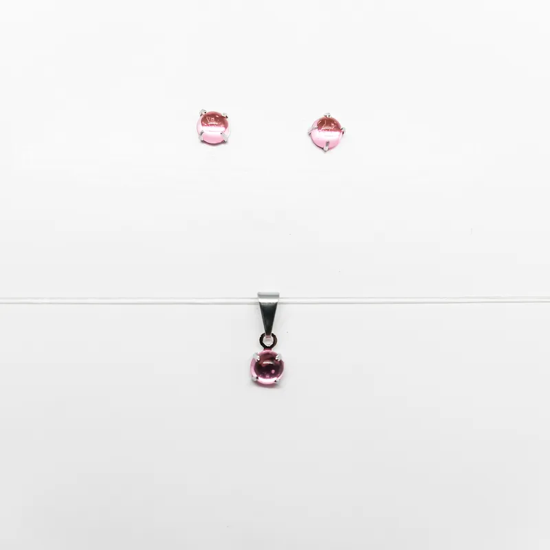 CONJ INOX PEDRA LUA 5MM ROSA