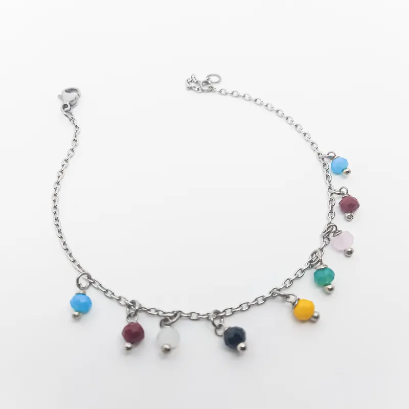 PULSEIRA INOX CONTA FACETCOLORIDAS 4MM 20CM