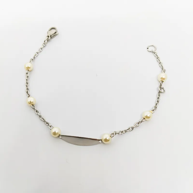 PULSEIRA INOX INFANTIL CCHAPA LISA C 6 PEROLAS 4MM15CM