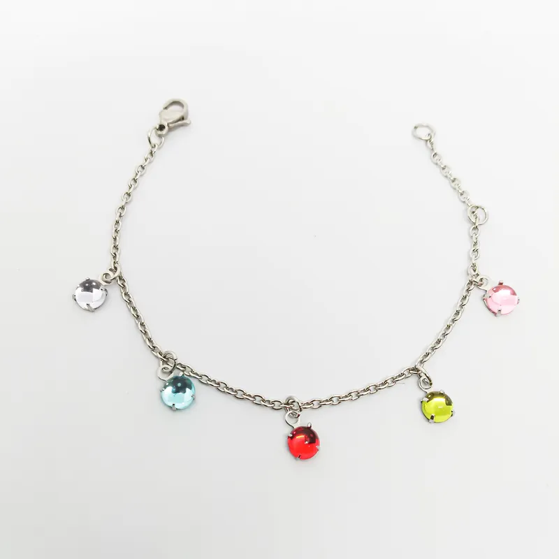 PULSEIRA INOX INFANTIL C 5PEDRAS DA LUA COLORIDAS 5MM15 CM